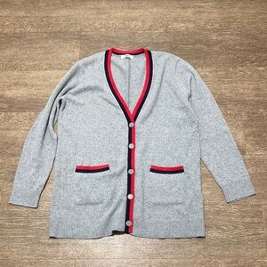 1901 Gray Cardigan with Red and Blue Accents